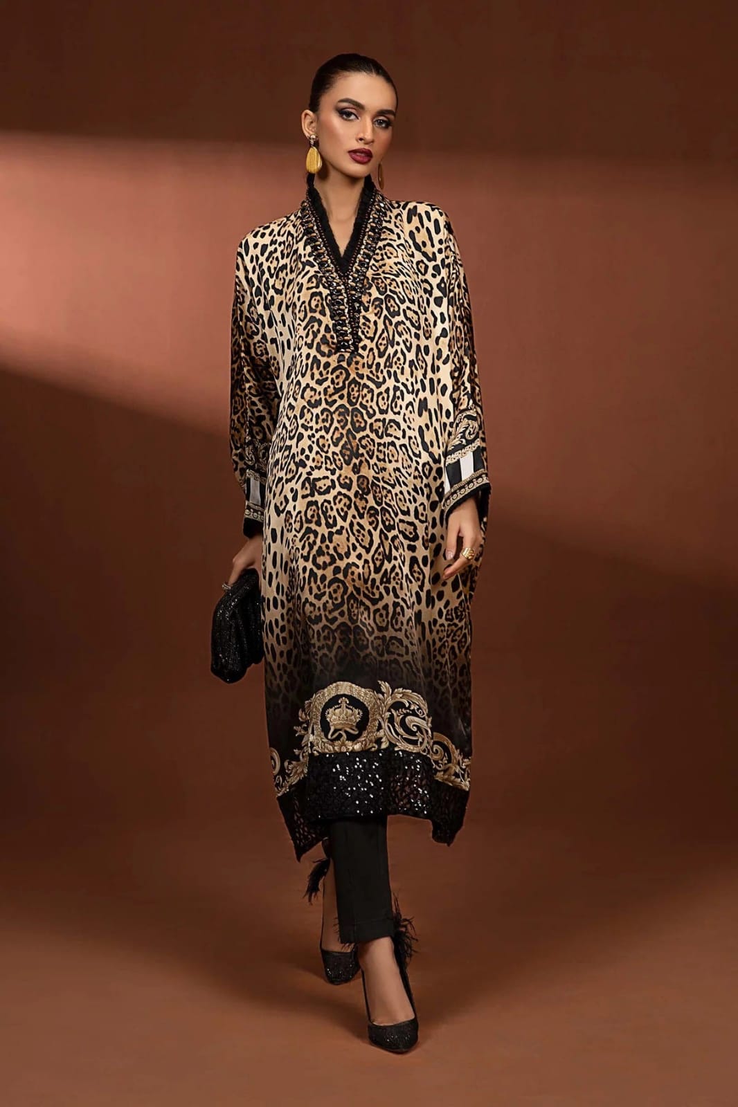 maria b silk dress Maria B Pakistani Wedding Maxi Dress: Embroidered Silk Party Wear (size L)