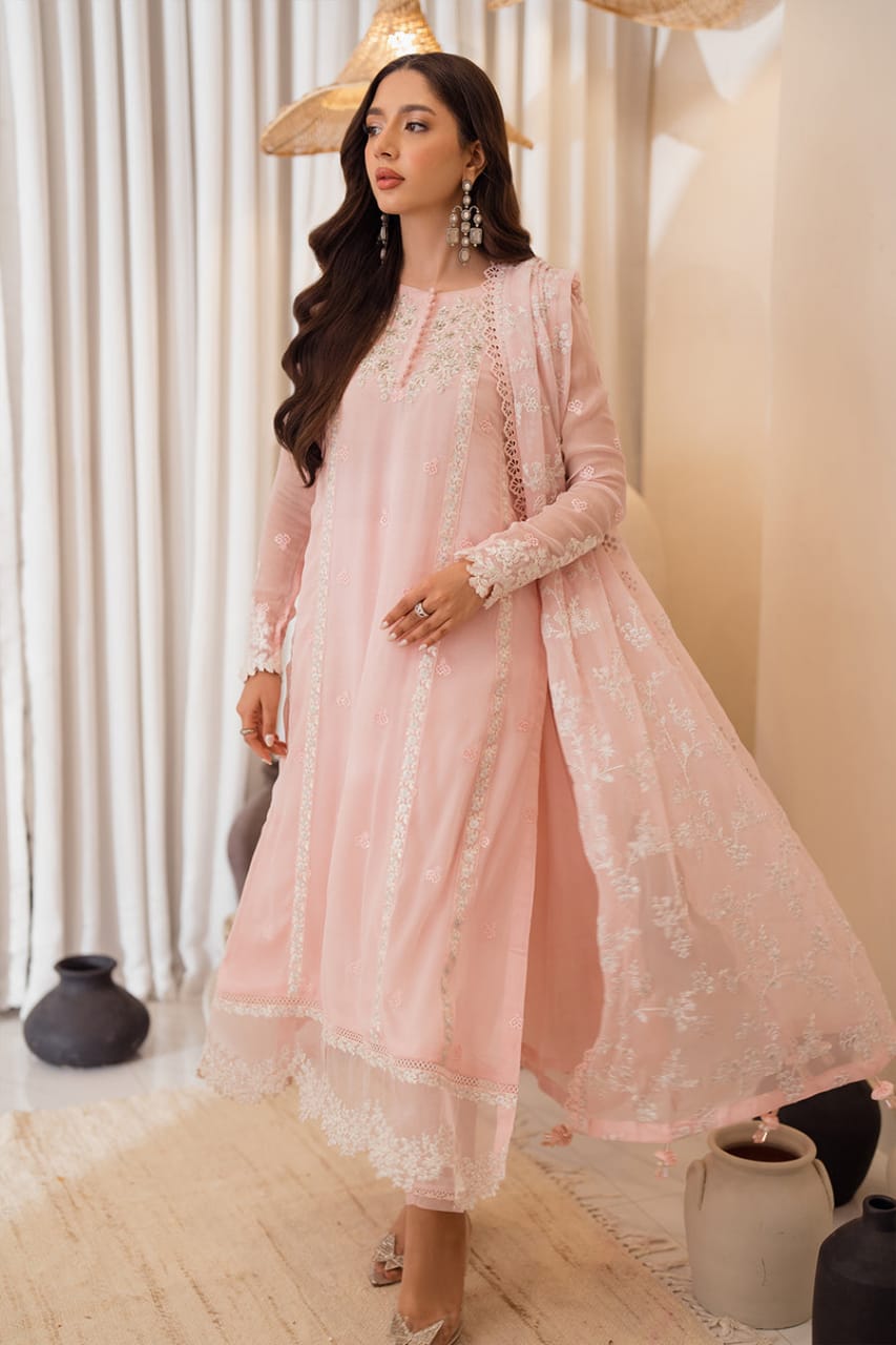 azure pink dress Azure Coffee Pink Luxury Chiffon Embroidery Dress 3 Piece Unstitched / Rangrez