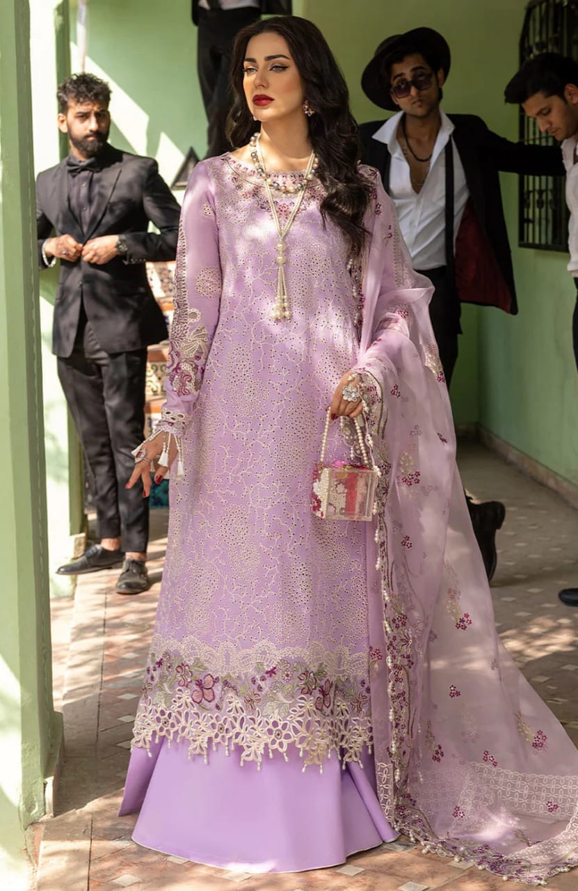 mushq purple dress Mushq Lilac Pure Lawn Embroidery Dress 3pc Emarlad Wear
