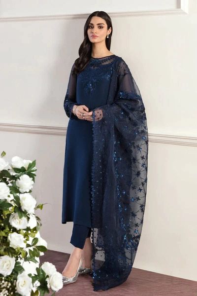 Baroque Blue Chiffon Party Wear Dress 4pc GoodLuck Collections Baroque Blue Chiffon Party Wear Dress 4pc GoodLuck Collections