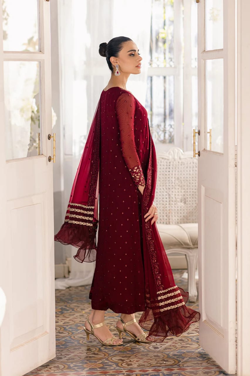 Azure Red Formal Collection Embroidery Hand Work Chiffon