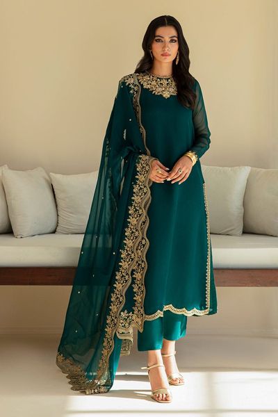 Baroque Green Formal Collection Chiffon Dress 3pc GoodLuck Collections Baroque Green Formal Collection Chiffon Dress 3pc GoodLuck Collections