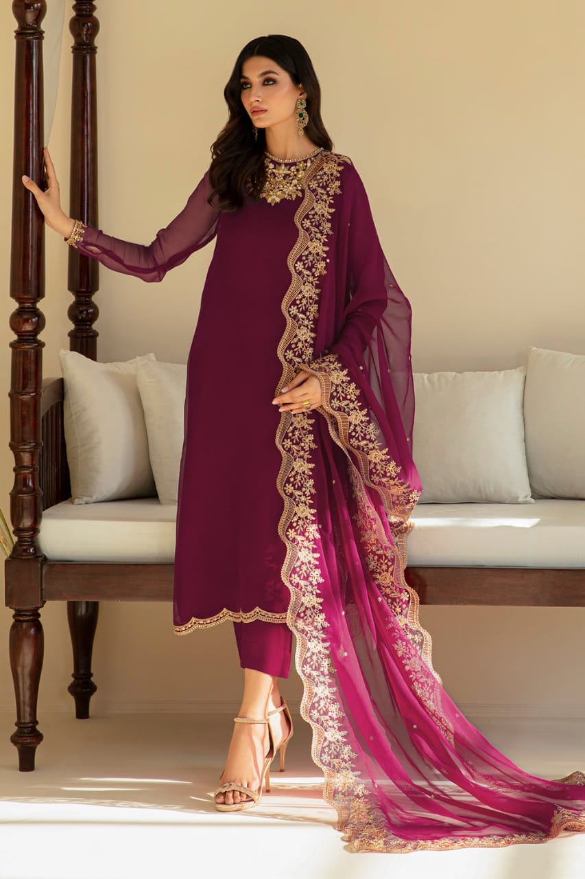 Baroque Magenta Formal Collection Chiffon Dress 3pc