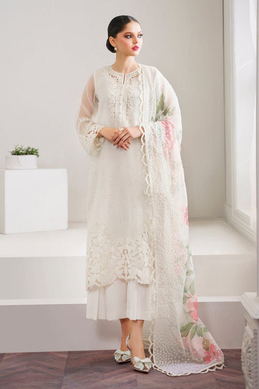 Baroque White Organza Dress Formal Collection 3PC Unstitched GoodLuck Collections Baroque White Organza Dress Formal Collection 3PC Unstitched GoodLuck Collections