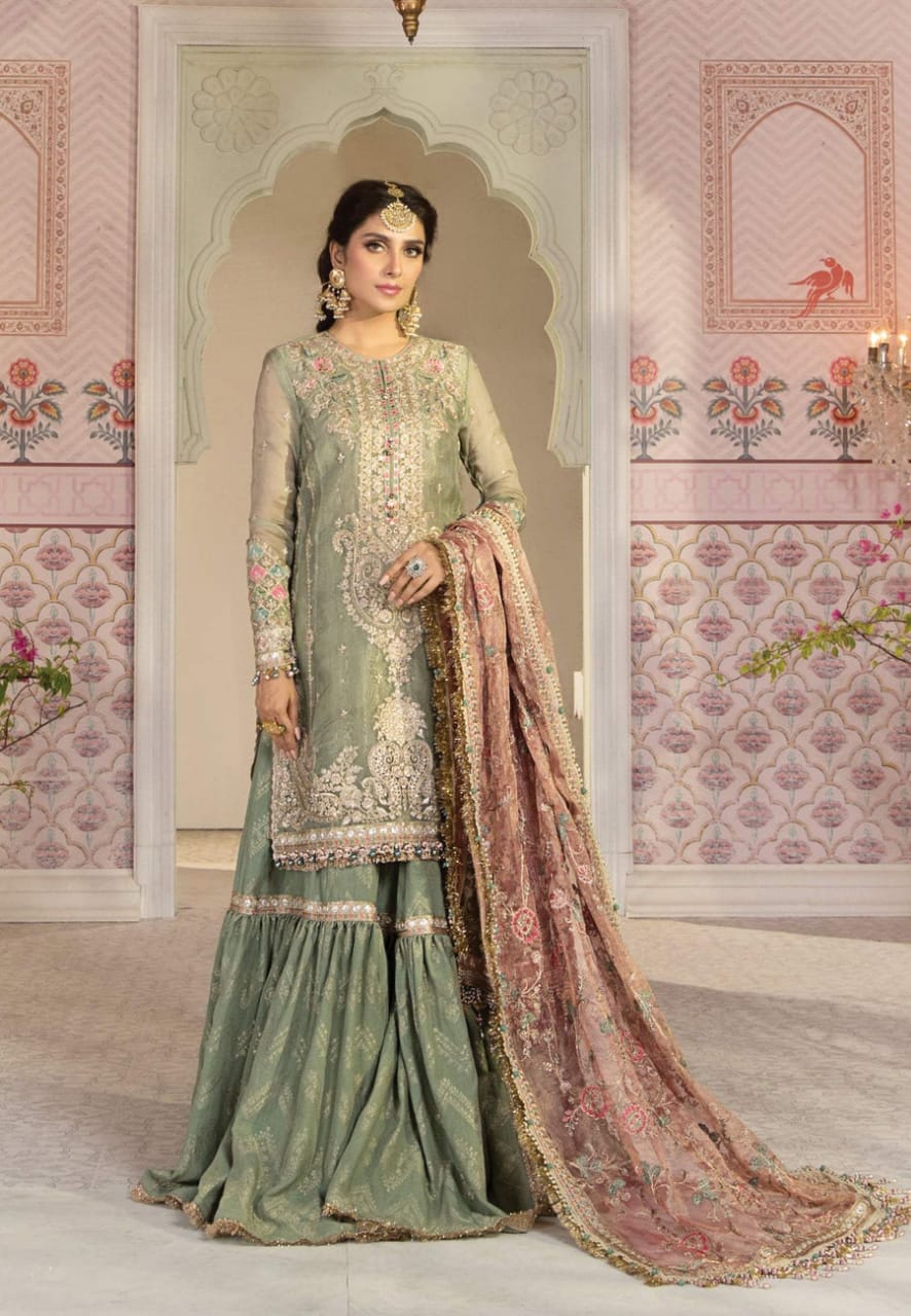 Maria B Green Wedding Collection Soft Net Dress 3pc GoodLuck Collections Maria B Green Wedding Collection Soft Net Dress 3pc GoodLuck Collections