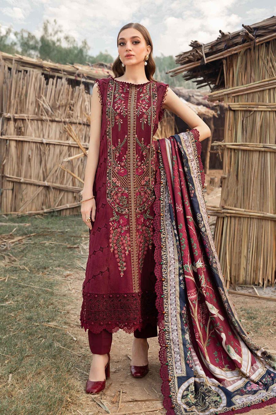 maria b cotton dresses Maria B Eid Collection 2026 premium unstitched 3pc with digital printed lawn shirt, heavy 3D & chicken kari embroidery, and cotton net ready-to-wear dupatta for an elegant festive look. #eidcollection #mariab #