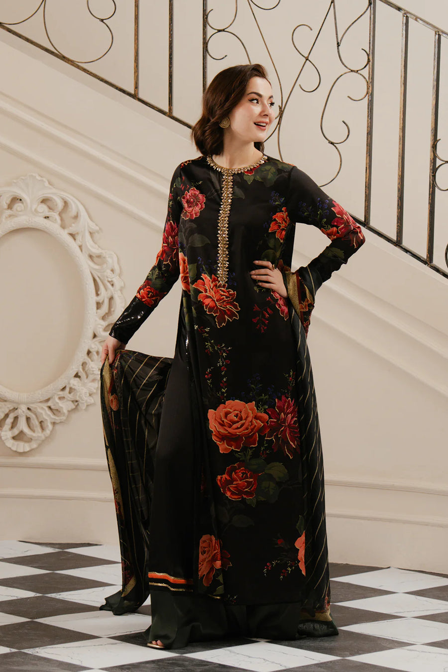 lulusar silk dresses Lulusar Green Silk Digital Hand Work Party Wear Collection 3pc SC 1104