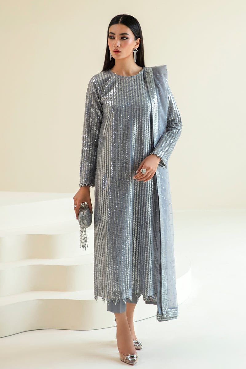 Baroque Gray Formal Dress Chiffon Fabric 3pc Unstitched GoodLuck Collections Baroque Gray Formal Dress Chiffon Fabric 3pc Unstitched GoodLuck Collections