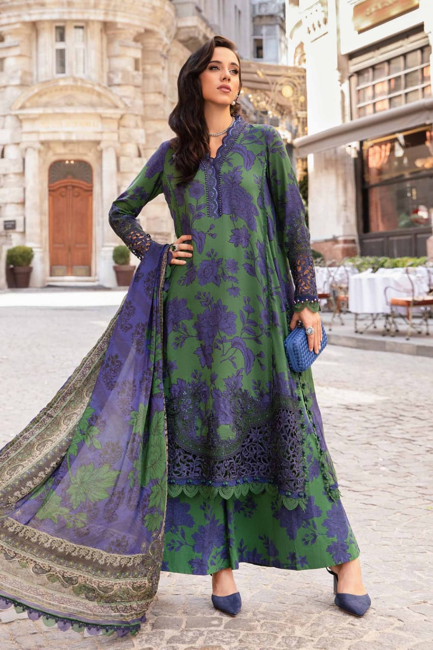 Maria B Green Blue New Arrival Printed Embroidery 3pc Unstitched Dress