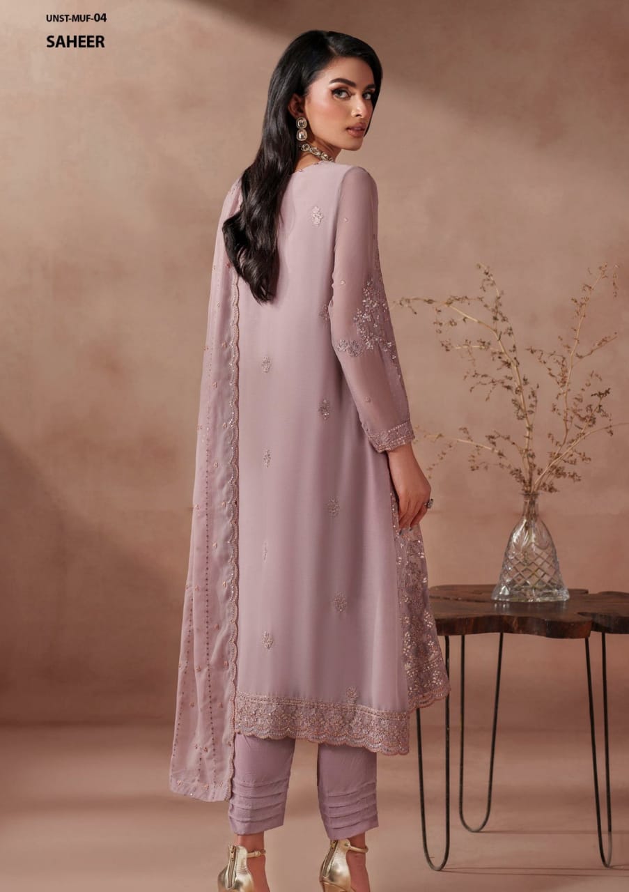 Zarif Tea Pink Exclusive Chiffon Emb Formal Collection 3piece Unsittched