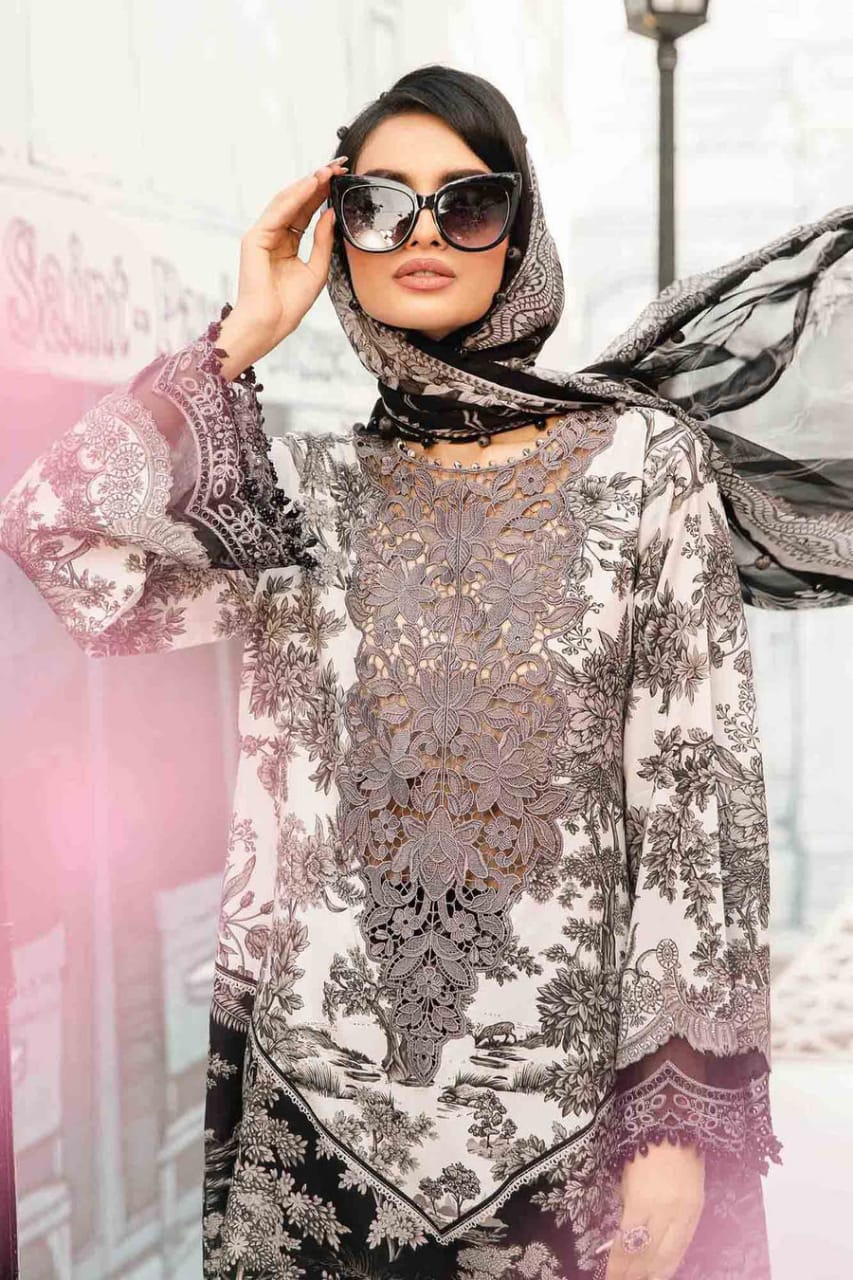 M.B Black & White Mprints 2025 Luxury Lawn Embroidered Collection Unstitched