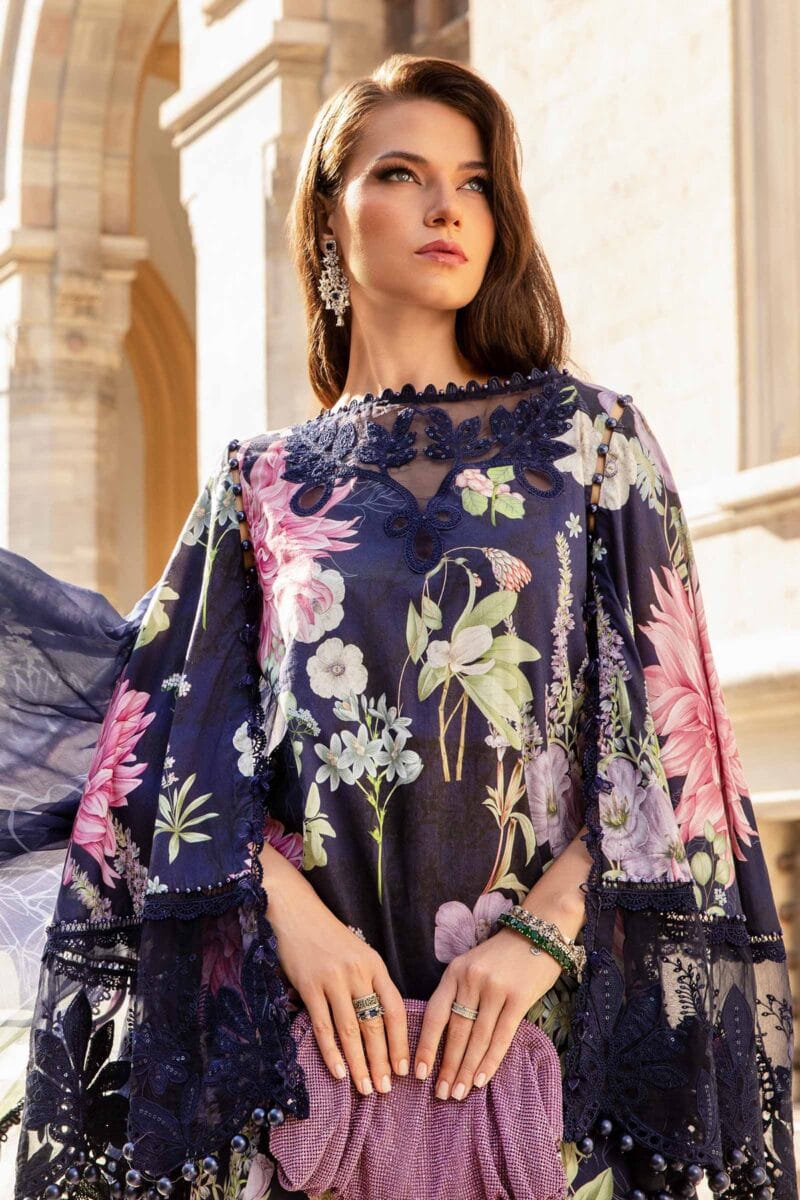 M.B Blue New Arrival Lawn Dupatta 3pc Unstitched