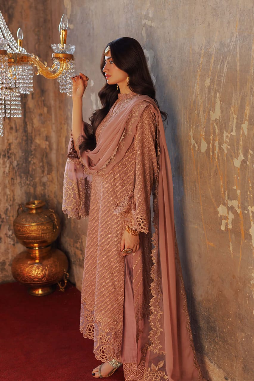 Azure T Pink Chiffon Formal Collection New Arrival 3PC Unstitched