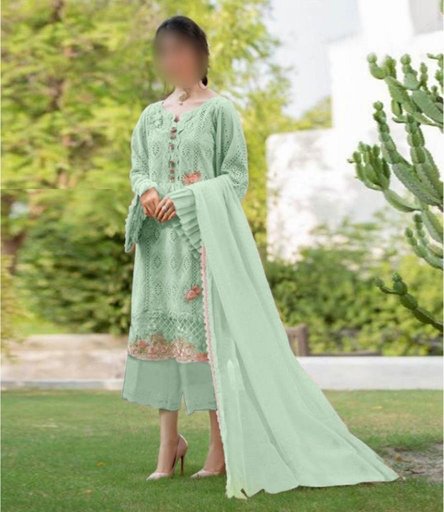 zarqash Cotton Lawn Embroidery dress chikankari Green 3pc