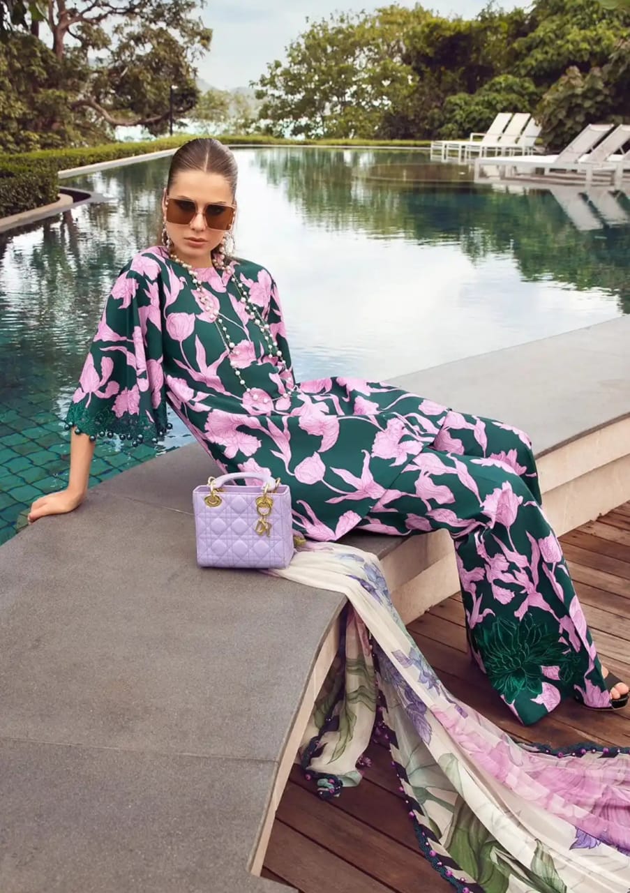 Maria B Green & purple Pure Lawn Embroidery 3pc