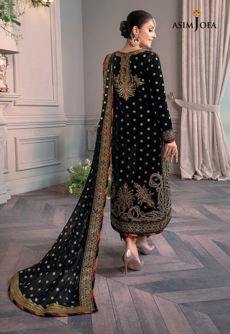 Asim Jofa Black Multi Velvet Formal Collection 3pc Unstitched