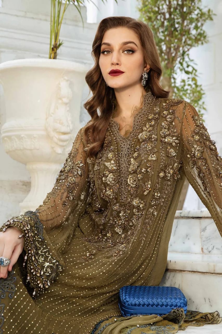 Maria B Dhani Green Chiffon Formal Collection 3pc