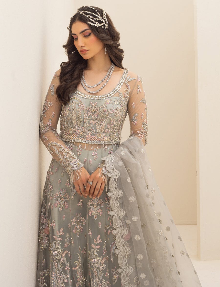 Qalamkar Wedding Collection Maxi Gray Organza