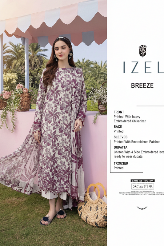 Izel lawn 3 piece chickenkari shirt unstiched