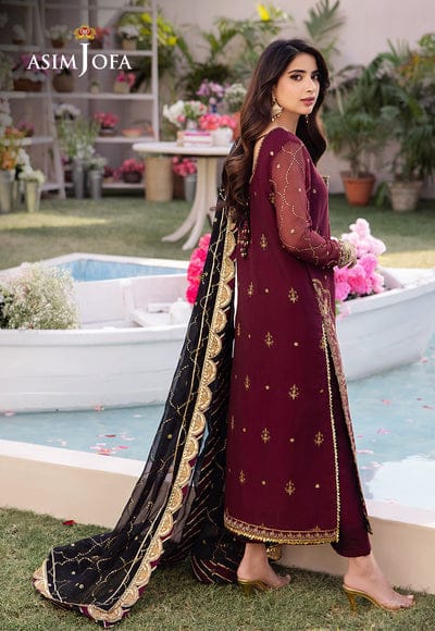 Asim Jofa Maroon Black New Arrival Chiffon Collection 3pc