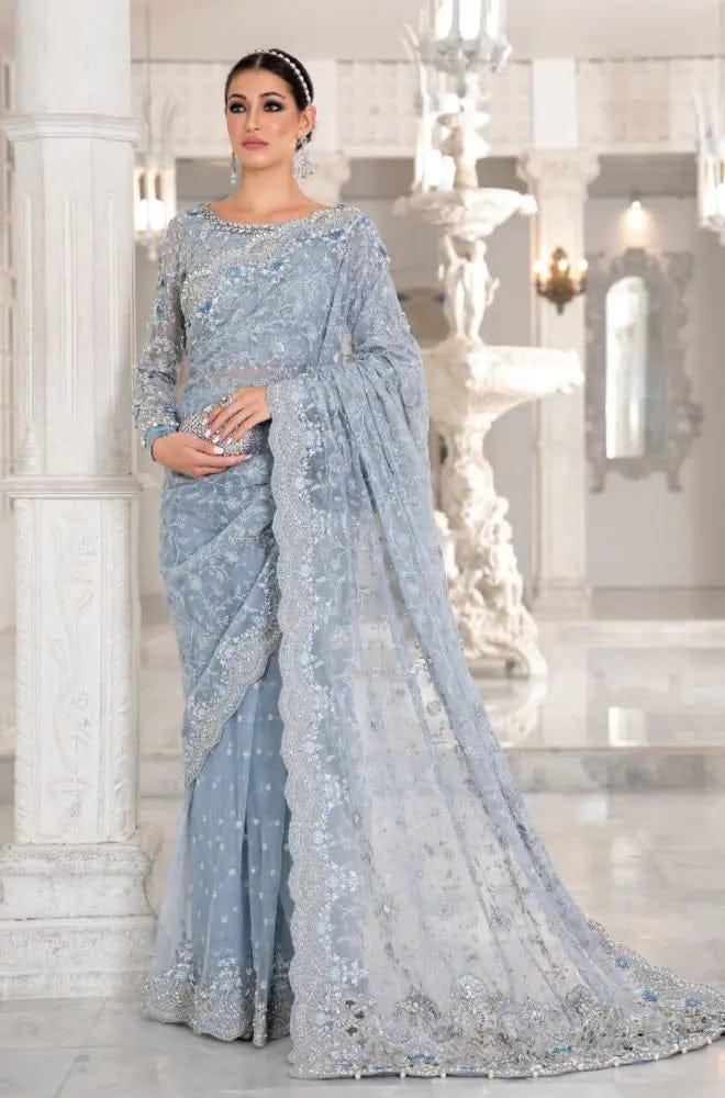 Maria B Wedding Collection Saree Sky Blue New Arrival