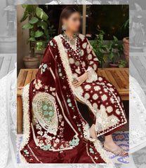 CRIMSON MAROON CHIKANKARI LAWN DRESS