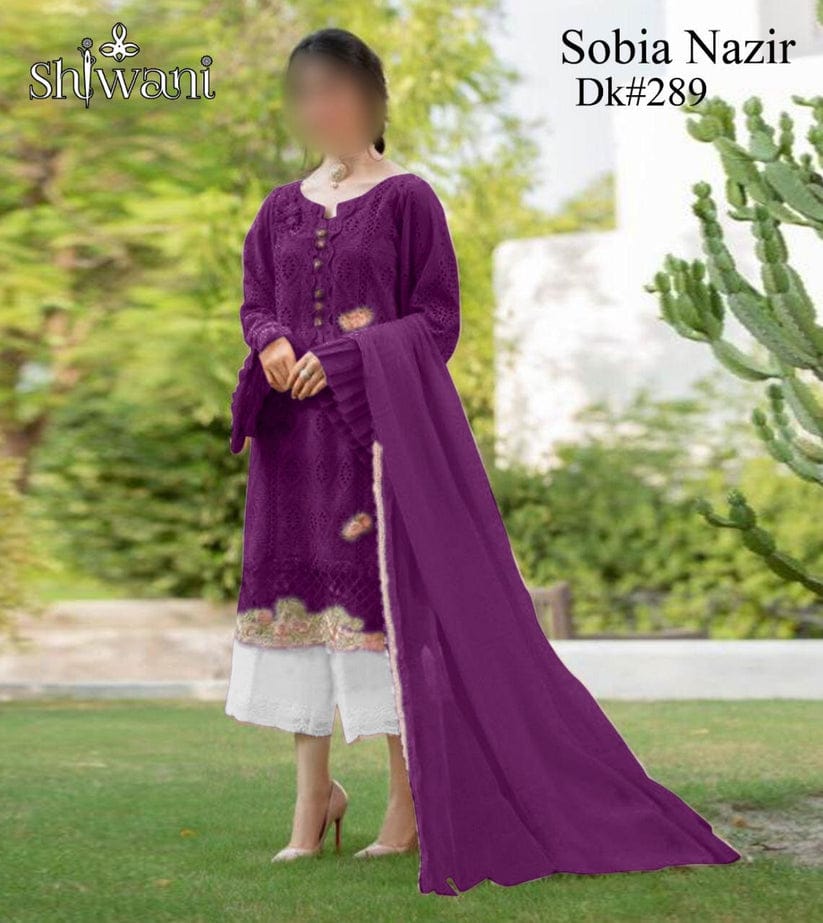 zarqash Purple Cotton Lawn Embroidery dress chikankari 3pc