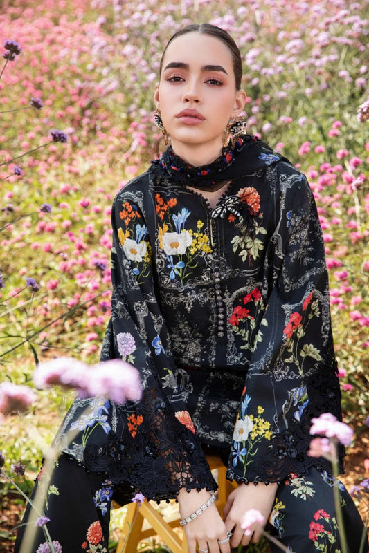 Maria B Black Multi Printed Lawn Embroidey 3pc Unstitched