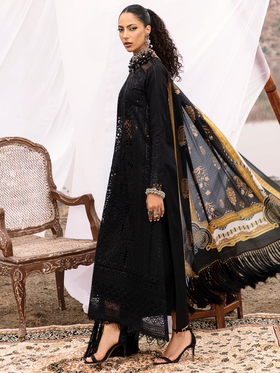 Bin Ilyas Black Chikankari Lawn Embroidery New Arrival 3pc Dress