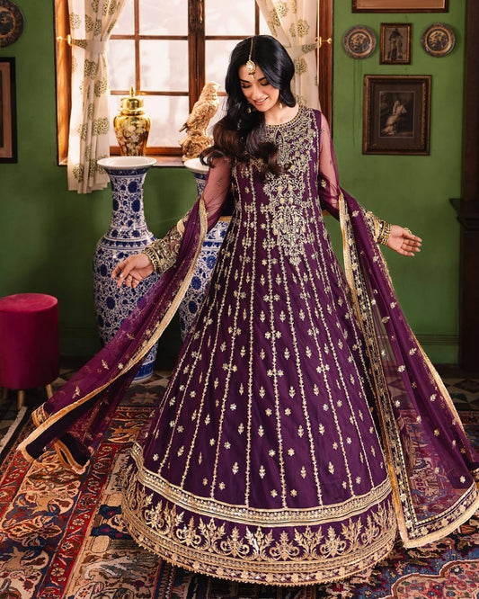 Asim Jofa Purple Wedding Collection Soft Net Maxi New Arrival