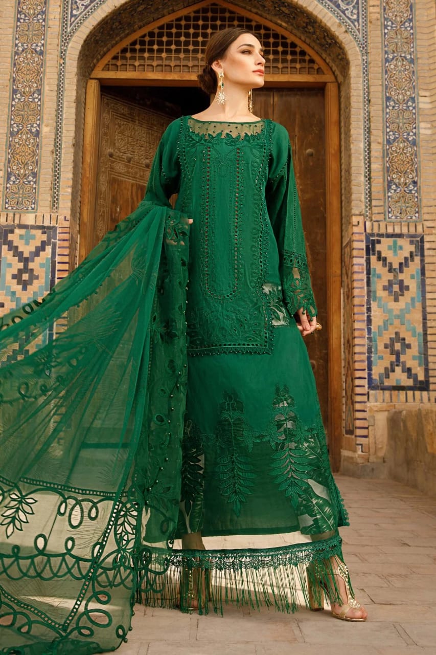 MARIA B GREEN CHIKANKARI LAWN EMBROIDERY DRESS