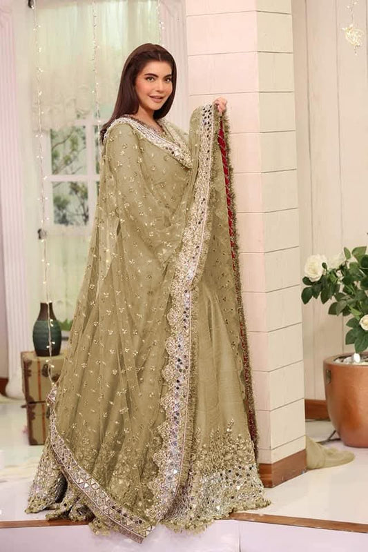Nida Yasir Green Chiffon Embroidery Maxi Wedding Collection Unstitched
