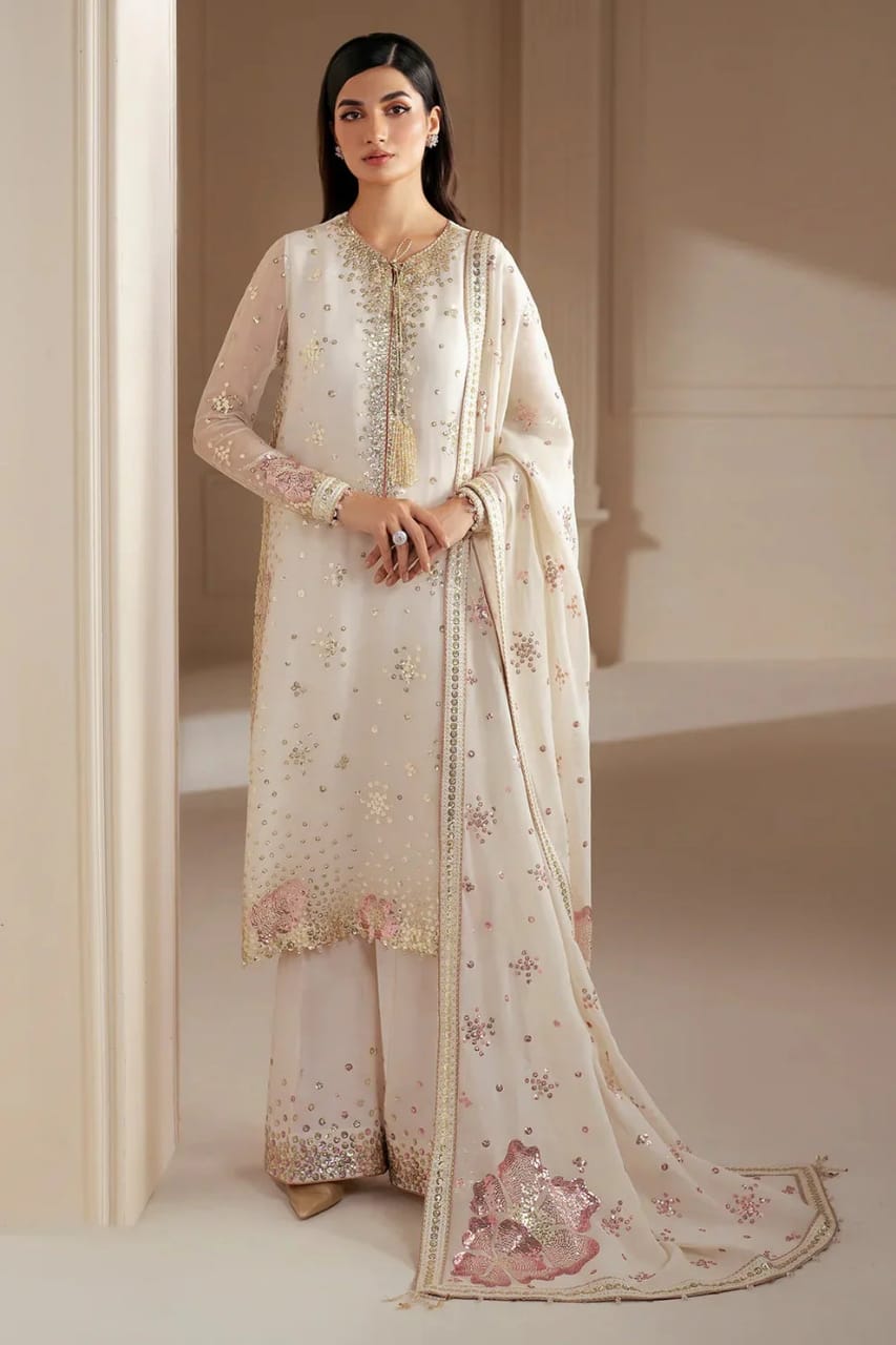 Jazmin Cream Luxury Chiffon Embroidery 3piece Unstitched
