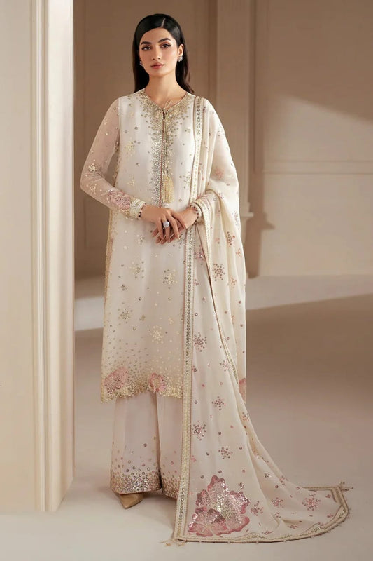 Jazmin Cream Luxury Chiffon Embroidery 3piece Unstitched