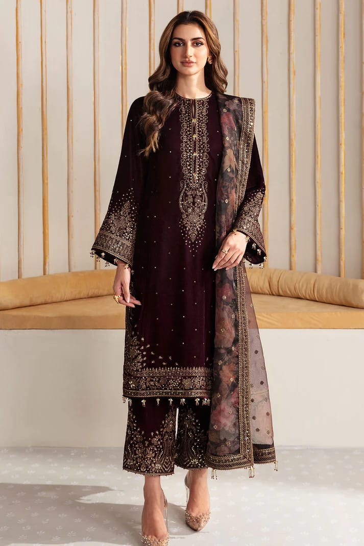 Jazmin Maroon Velvet 9000 Micro Formal Collection 3pc Unstitched