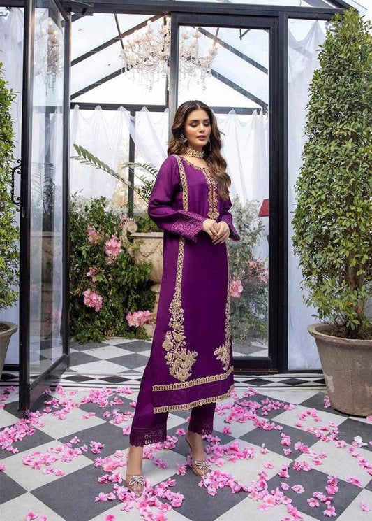 Azure Purple Silk Embroidery Dress Party Wear Collection