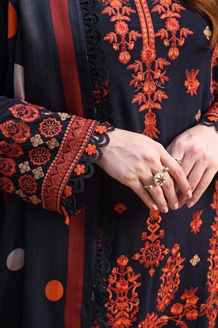 Aneelas Jet Black Khaddar Winter Collection Embroidery 3piece Unsitched