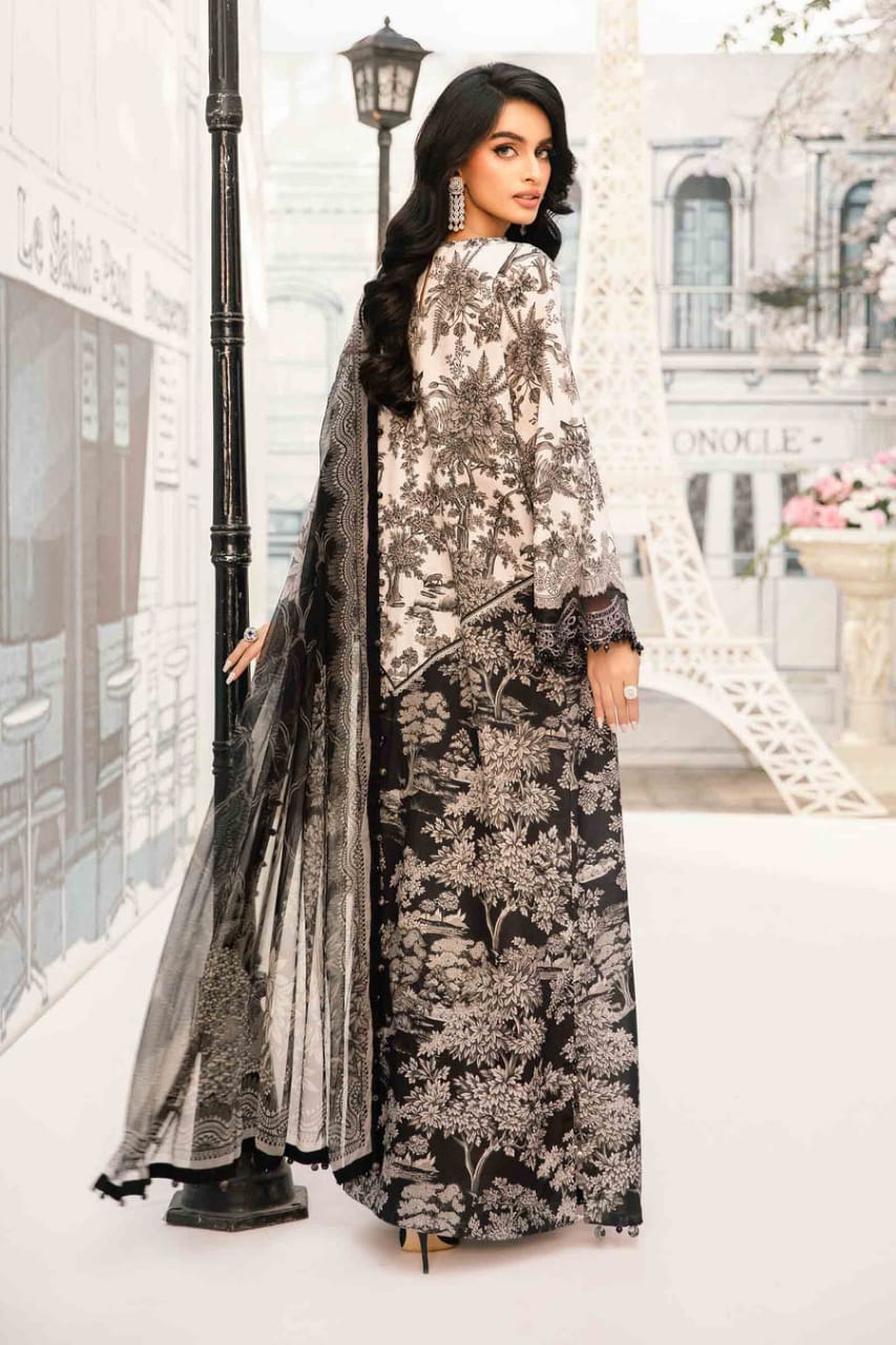 M.B Black & White Mprints 2025 Luxury Lawn Embroidered Collection Unstitched