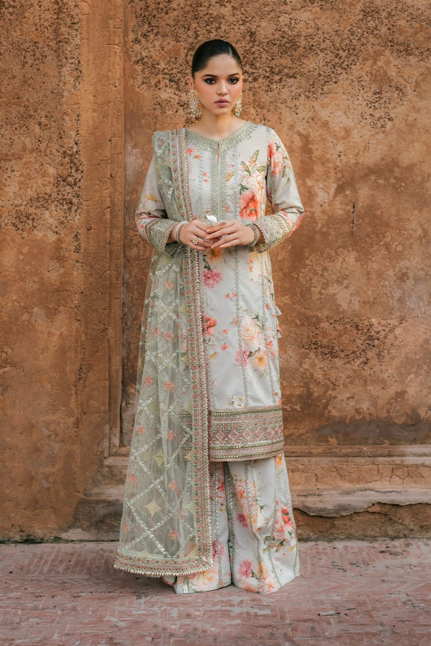 Iznik Green Lawn Embroidery Fancy Duptta 3pc Unstitched