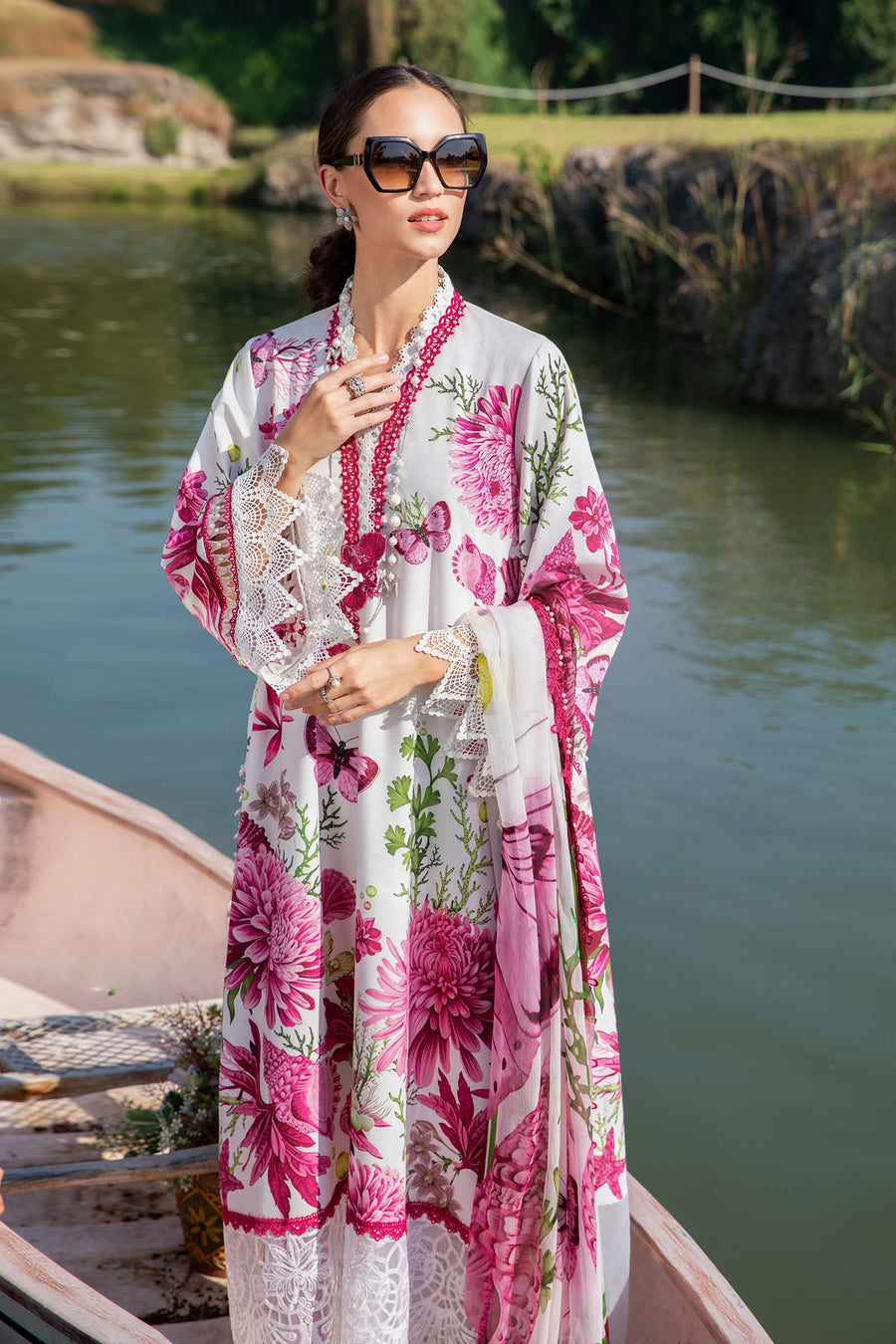 M.B Pink New Arrival Lawn Embroidery Dress 3pc Unstitched