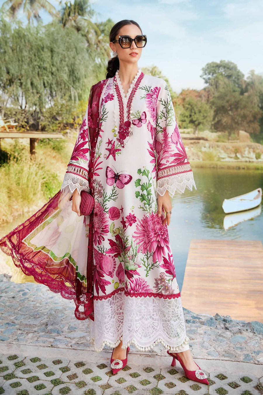 M.B Pink New Arrival Lawn Embroidery Dress 3pc Unstitched