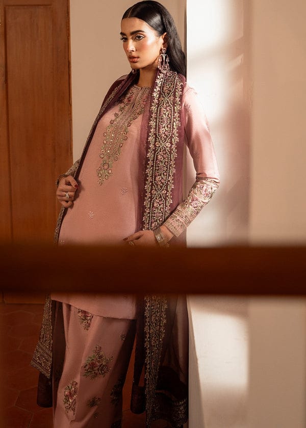 Sheenora Embroidered Tea Pink Luxury Cotton Silk 3Piece Unstitched