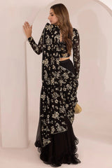 Jazmin Black Saree Chiffon Embroidery Unsitched