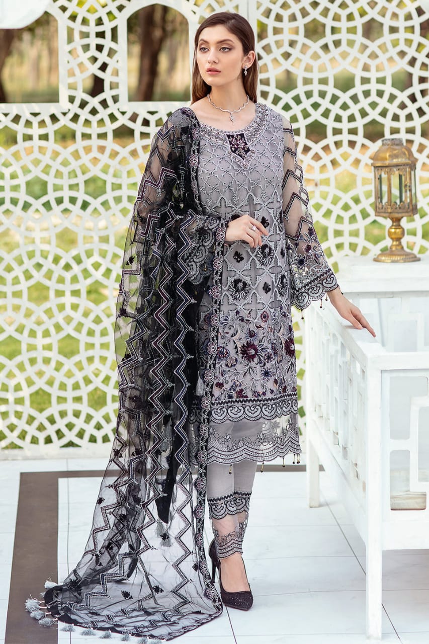 Ramsha Purple Soft Net Fabric Formal Collection 3pc Unstitched