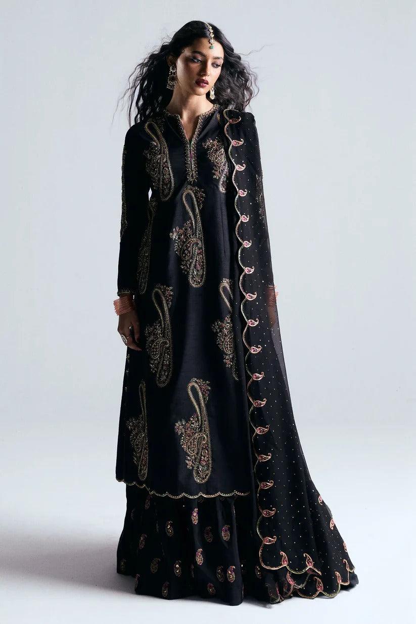 Zara ShahJahan Black Raw Silk Fabric Multi Embroidery 3pc Unstitched