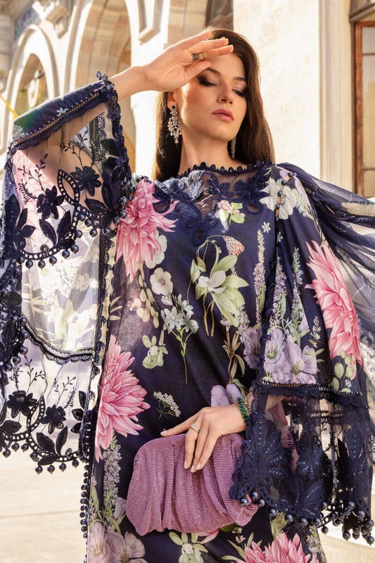 M.B Blue New Arrival Lawn Dupatta 3pc Unstitched
