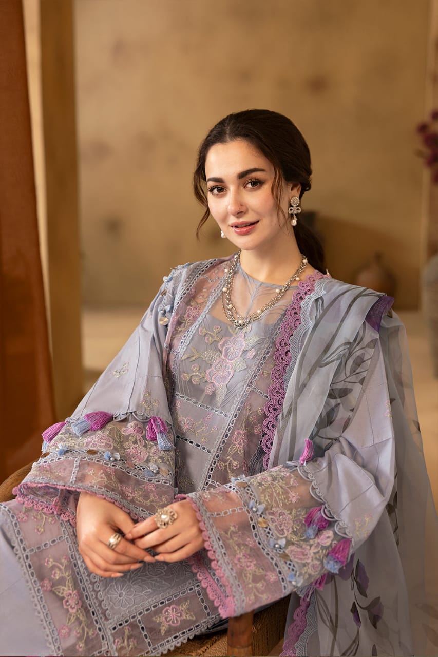 Saira Rizwan Purple Embroidered Luxury Lawn 3piece Unstitched