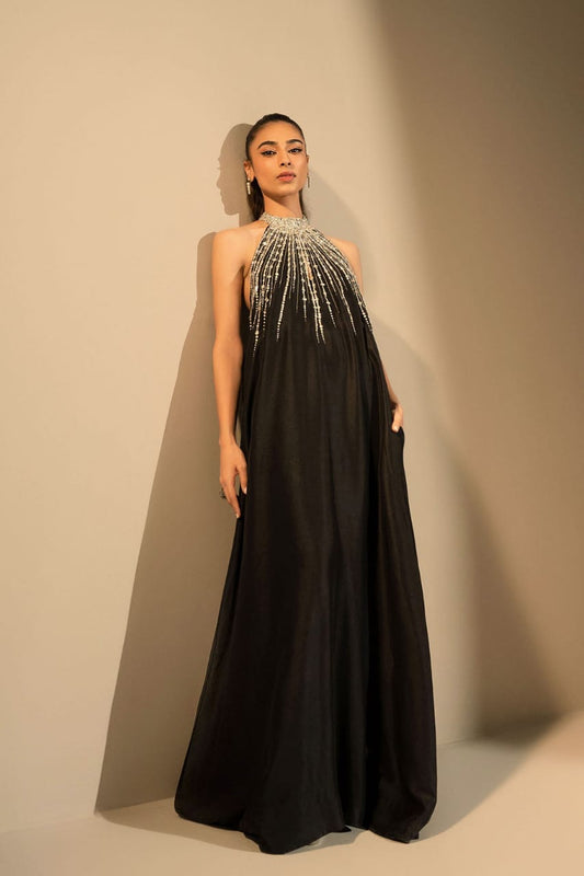 Lulusar Raw Silk Black Party Wear Dress P3c Unstitched