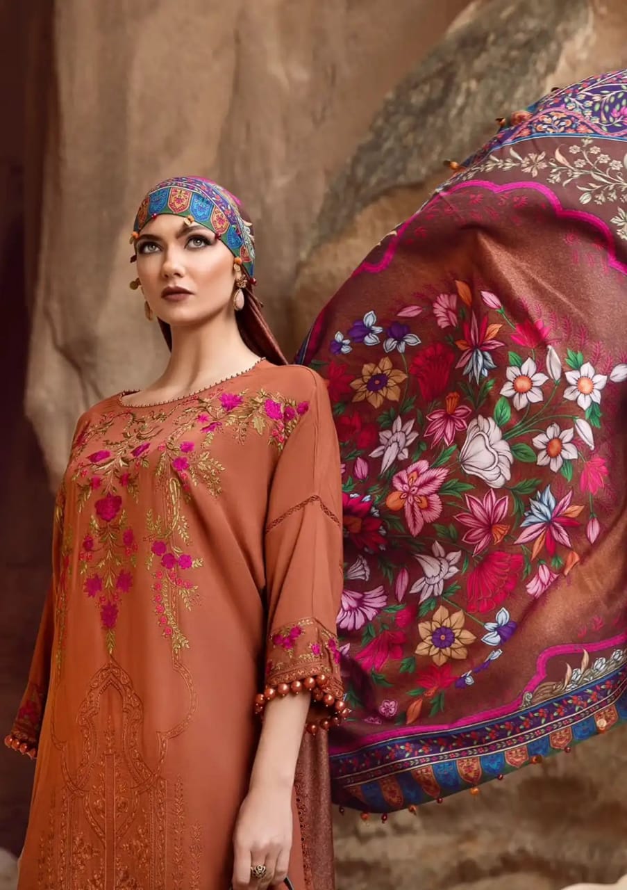 Maria B Rust Pure Lawn Embroidery 3PC