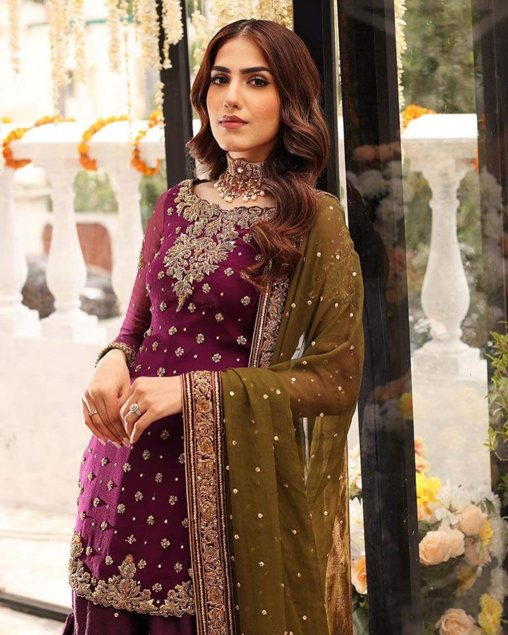Designer Wear Maroon Chiffon Fabric Formal Collection Hand Work